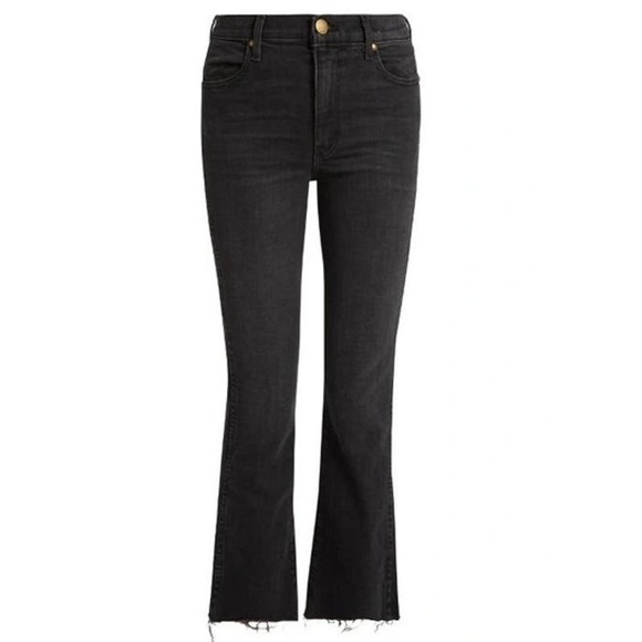 THE GREAT The Nerd Raw Hem Jeans In Black Size 24 Kick Flare High Rise Straight - Picture 5 of 16